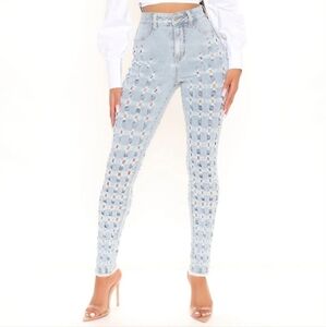 Fashion Nova Distressed Light Blue High Waisted Skinny Jeans Size 5
